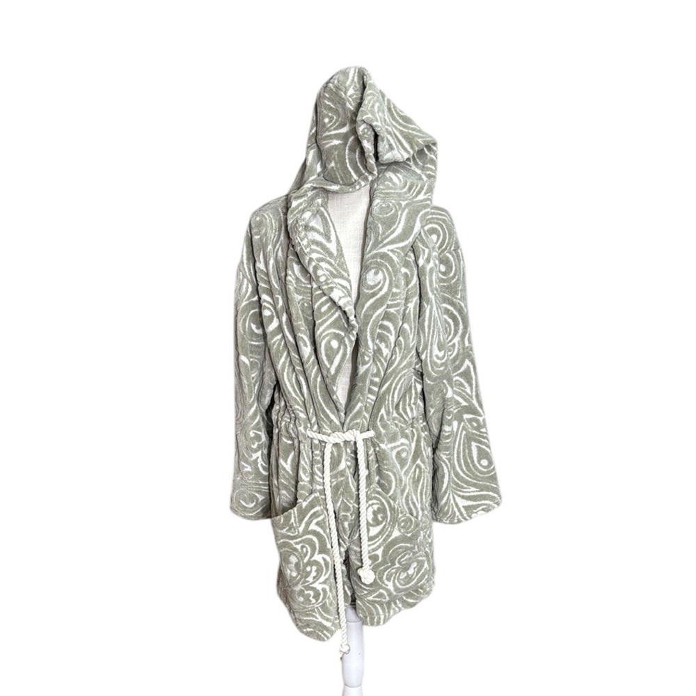 Seea Olivia Long Sleeve Robe Changing Towel Green White Womens OS Organic Cotton